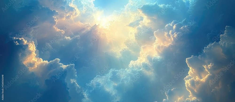 Poster serene sky with dramatic clouds and soft light background for creative projects