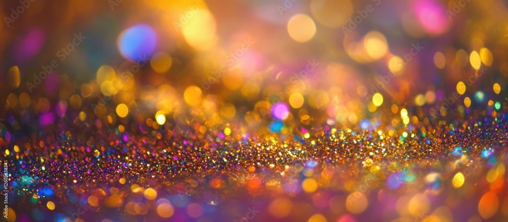 Poster golden sparkles in colorful bokeh creating an enchanting abstract background for festive and celebra