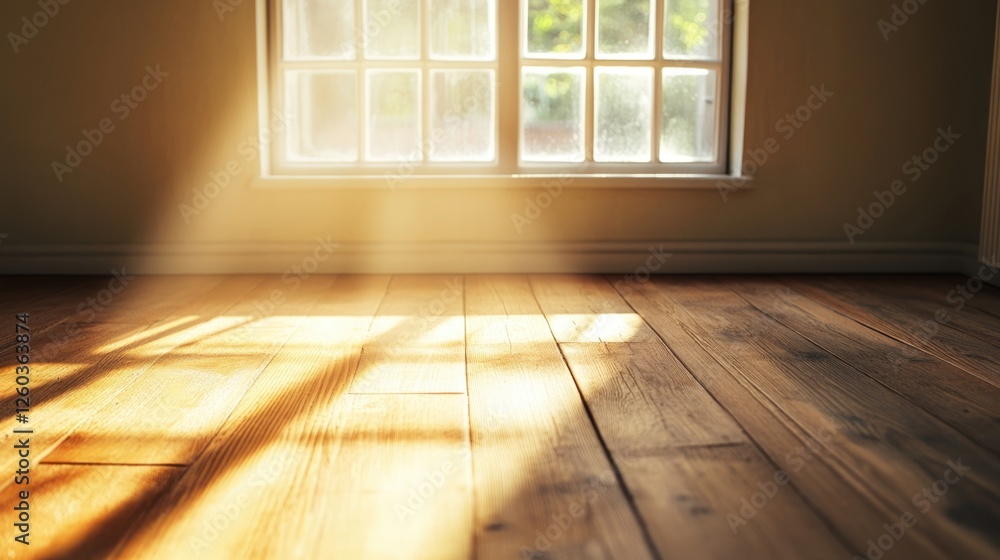 Aufkleber sunlight illuminating wooden floor in a cozy room with window offering empty copyspace for text or d