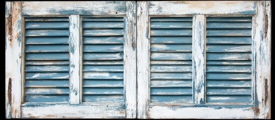 Aged Wooden Shutter Background Featuring Peeling Paint and Rustic Textures for Graphic Design or...