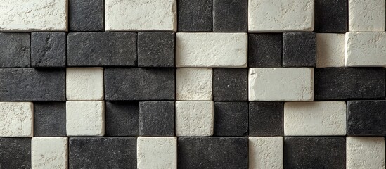 Stunning black white and gray brick arrangement creating a visually captivating texture for architectural design and interior decoration.