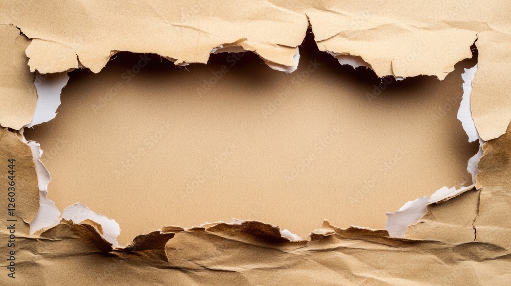 Poster torn brown paper frame with blank space for text or graphics in creative design projects