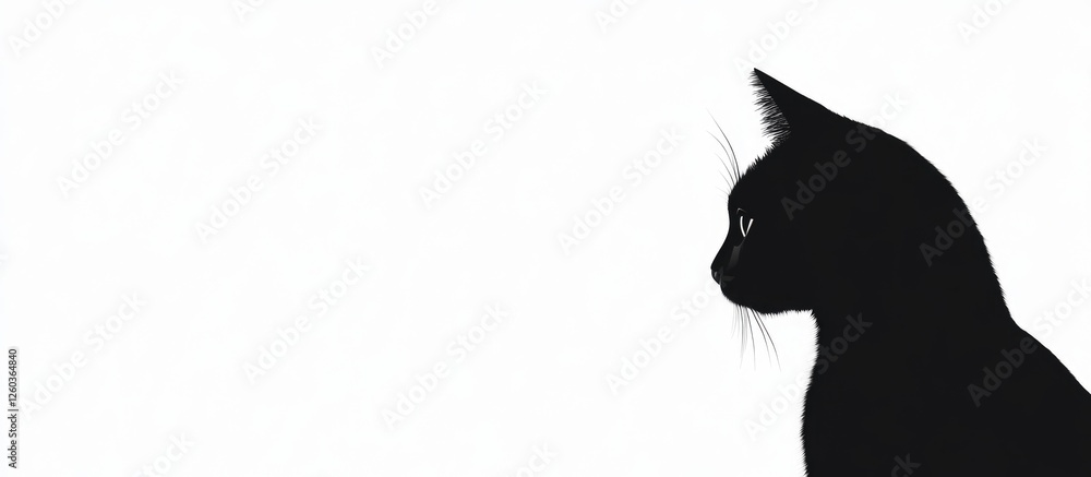 Poster minimalistic black cat silhouette profile on white background with empty space for text ideal for ar