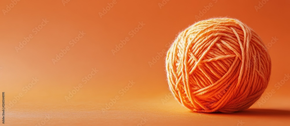 Poster woolen yarn ball in warm orange tones on a creative workspace with space for projects and an empty a