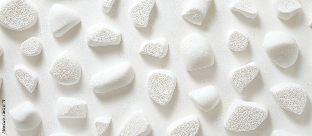 Poster textured background of various white styrofoam figures arranged artistically on a light surface for 