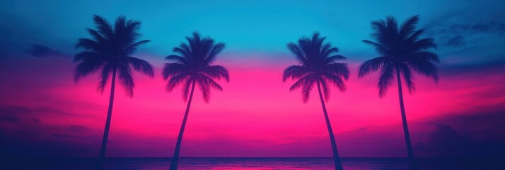 Obraz premium Vibrant sunset over sea with palm trees beach nature photography tropical paradise serene