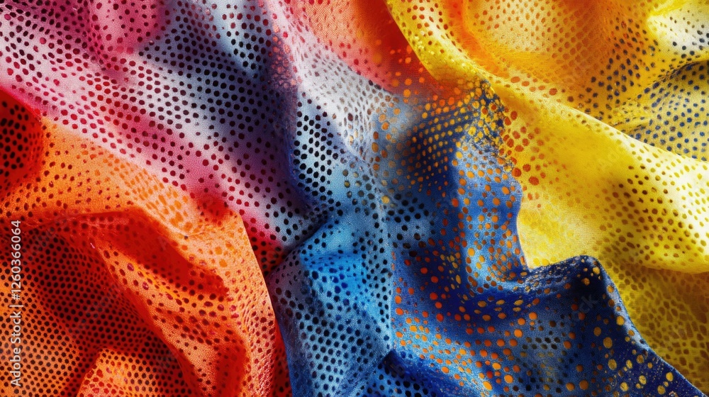 Poster vibrant sportswear fabric textures in colorful patterns with empty space for branding and text use i