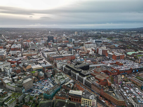 Belfast City Aerial view drone shot UK