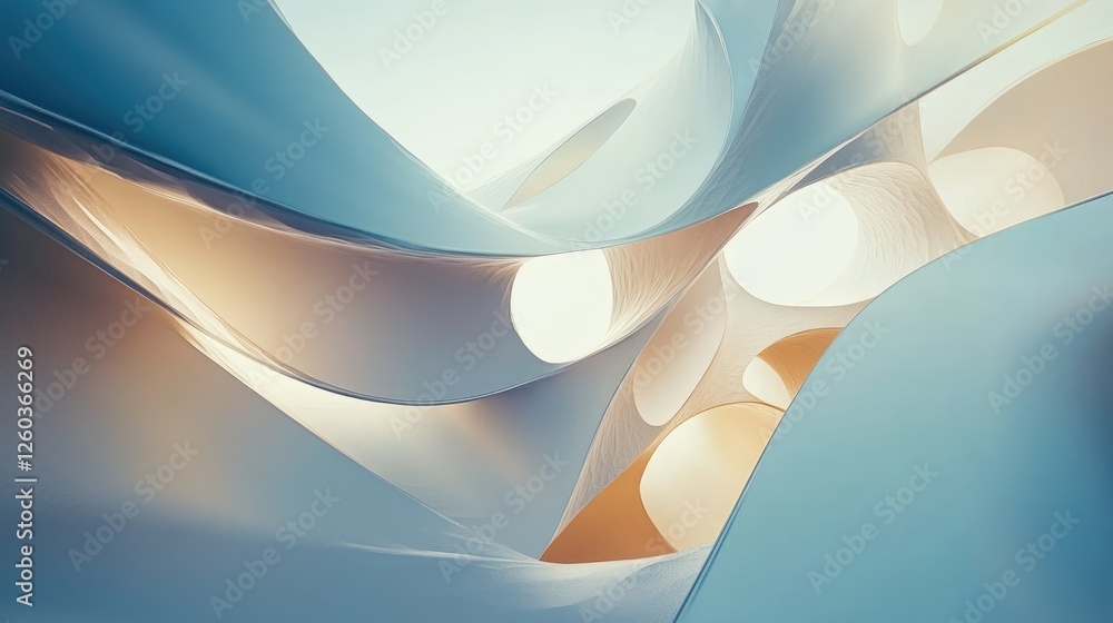 Poster surreal abstract fractal technology composition with gentle curves and soft light for text placement