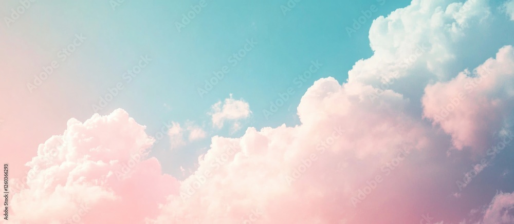 Poster serene pastel sky with fluffy clouds against a bright background creating a soothing texture and pat