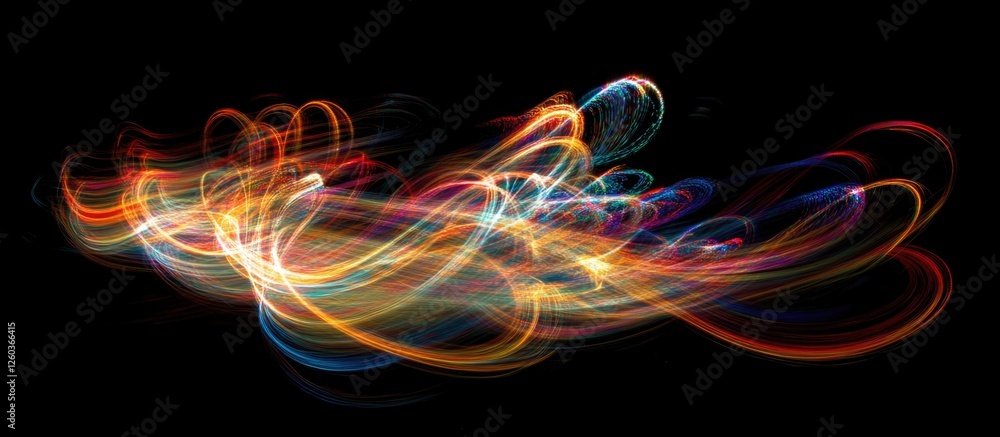Aufkleber colorful abstract light trails flowing in dynamic waves against a dark background creating a mesmeri