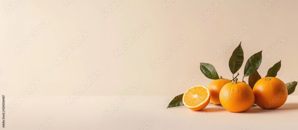 Poster Table Decor Featuring Fresh Oranges on Neutral Background with Space for Custom Text or Branding