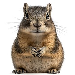 Obraz premium Curious squirrel posing, white background, wildlife, nature photography, for websites