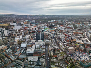 Belfast City Aerial view drone shot UK