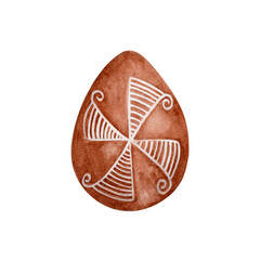 Red Pysanka with Folk Motifs. Detailed watercolor illustration of an egg featuring an intricate traditional pattern. Perfect for use in cultural projects with Easter themes for wallpaper, banners
