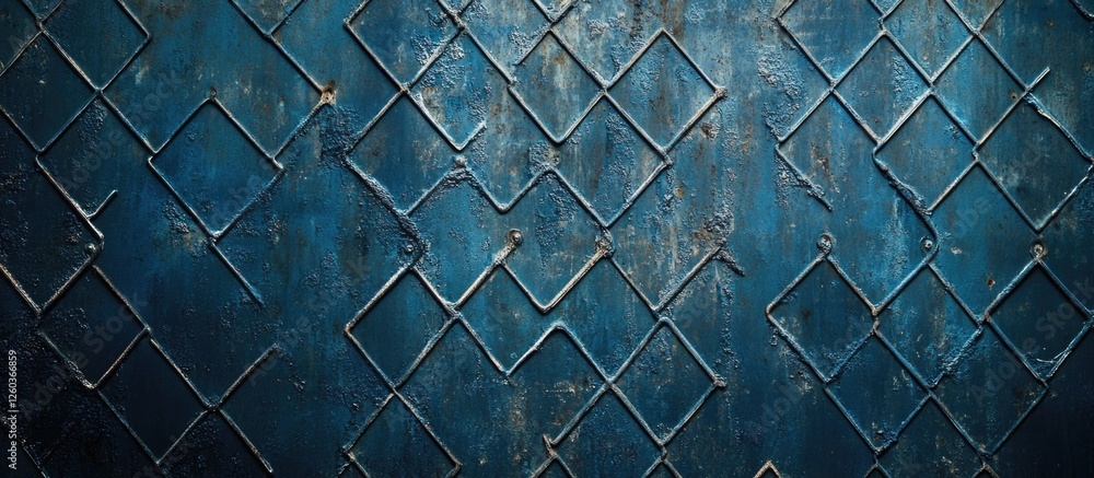 Poster textured dark blue backdrop with stylish iron geometric patterns creating a modern and industrial ae