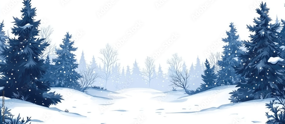 Aufkleber serene snowy coniferous forest in winter with expansive blank space ideal for text or graphic placem