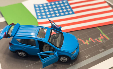 Toy car usa and mexico flag 