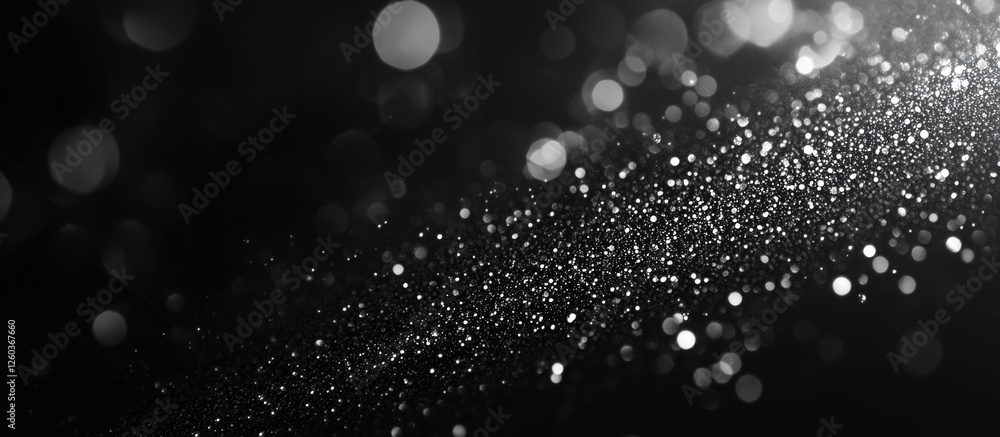 Poster silver glitter background with black bokeh effects creating an elegant abstract design for festive a