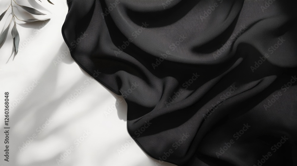 Aufkleber minimalistic black fabric mockup for design and printing on light background with ample copyspace fo
