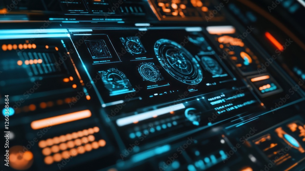 Poster futuristic interface: a complex display of advanced technology and data