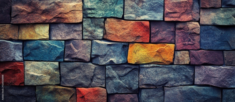 Poster colorful stone wall texture abstract background with space for text and copy in a vibrant mosaic pat