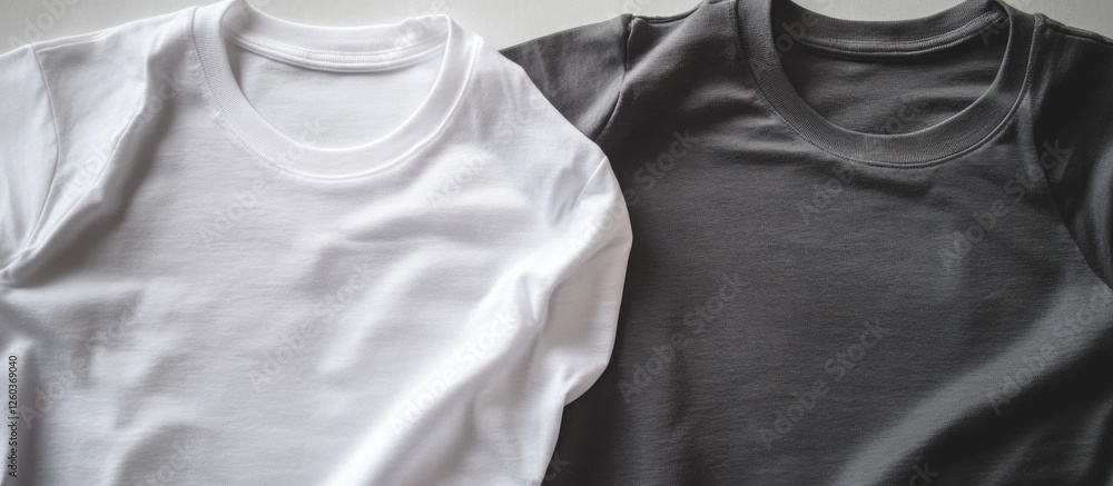 Poster t shirt mockup featuring white and grey shirts from above ideal for customization or design template