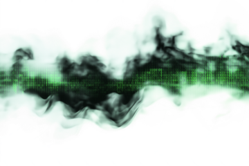 Cyber-security themed binary fog in black and green isolated on transparent white background