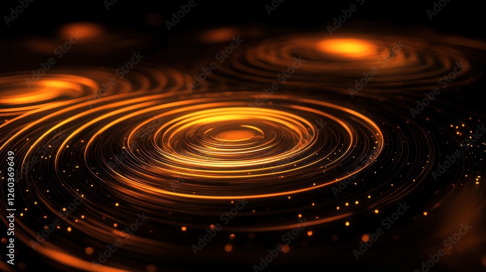 Poster golden circles abstract background with glowing concentric rings pattern