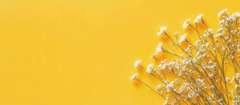 Colorful Summer Vacation Planning with Journey Preparation and Flowers on Bright Yellow Background with Blank Space for Text