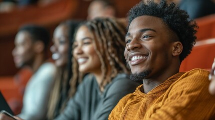 Young audience members enjoying entertainment. Represents event attendance, social connection, and shared experiences.