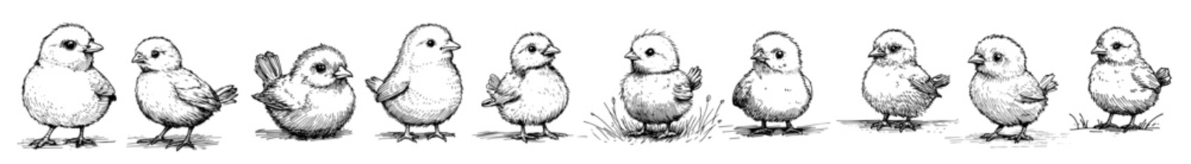 cute Easter chicks set vector doodle black sketch illustration © Kaz