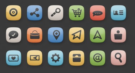 3D Rendered Web Icons with Soft Shadow Effect