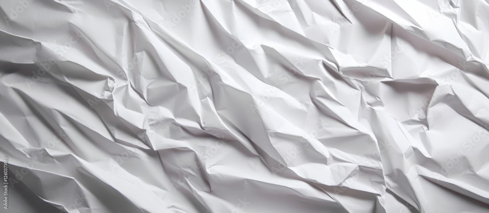 Poster crumpled white paper texture background with intricate folds and creases for creative design and art