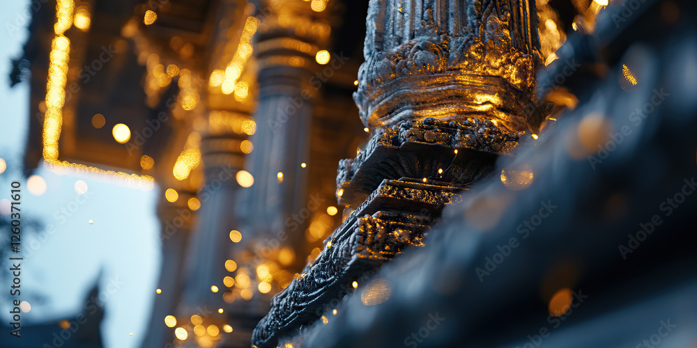 Aufkleber close-up of ornate stone columns with string lights