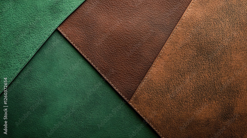 Poster textured green and brown leather surfaces with empty space for text or design elements in a stylish 
