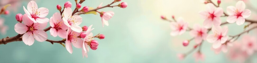 Obraz premium Delicate cherry blossoms on a vintage postcard background, pastel, delicate