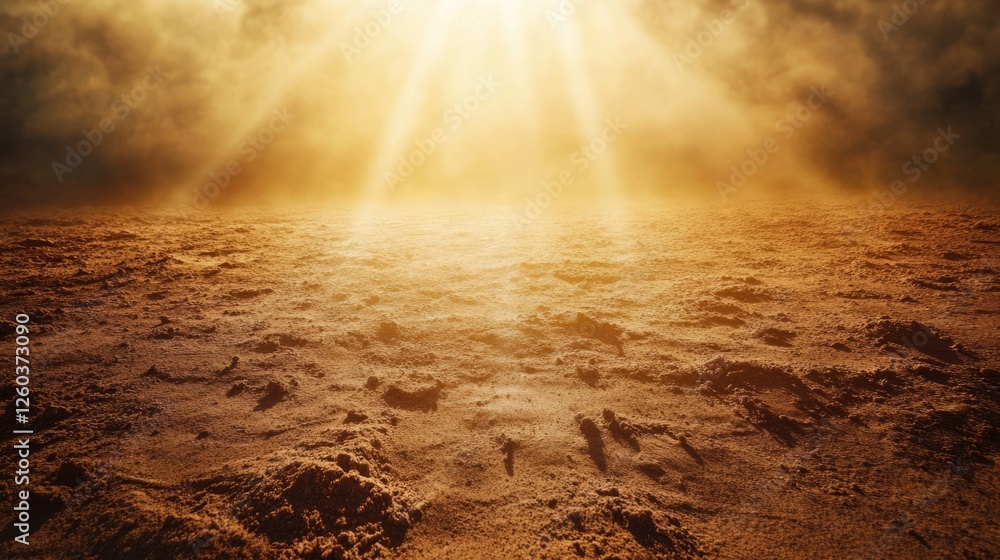 Poster sunlight breaking through clouds casting warm light on earth with space for text or overlay