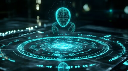 Futuristic Digital AI Network with Light Spots and Blue Tech Background