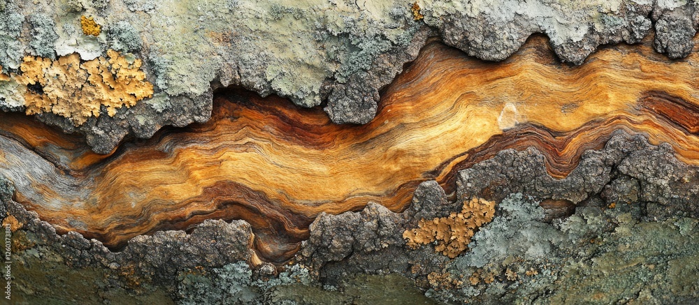 Poster textured close-up of a tree trunk displaying intricate patterns and natural colors, perfect for back
