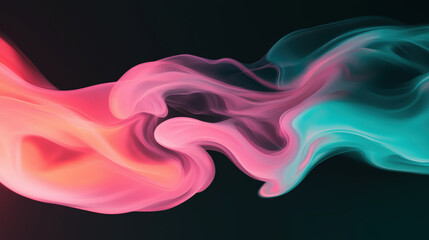 Obraz premium Flowing pink and green smoke dark background creates vibrant