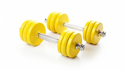 Yellow Dumbbells Isolated on White Background Exercise Equipment