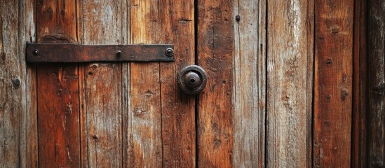 Fototapeta premium Textured wooden door with rich patina and rustic charm showcasing detailed grain and natural hues for vintage and architectural themes.