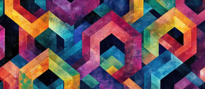 Colorful geometric texture pattern with vibrant shapes and shades for design and backgrounds.
