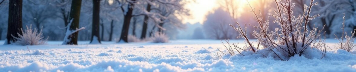 Obraz premium Frosty ground with bare branches of winter trees, bare, frozen, frosty