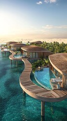 Luxury overwater bungalows in Abu Dhabi with Maldives-style design, infinity pools, and lush gardens
