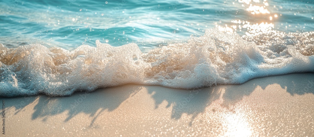 Poster textures and patterns of ocean waves interacting with sandy beach under sunlight creating a serene c