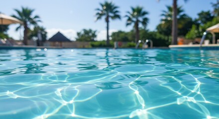Obraz premium A stunning close-up of the surface of a swimming pool capturing the mesmerizing ripples and reflections of sunlight