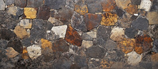 Historic stone wall texture featuring unevenly arranged ancient bricks with a weathered appearance ideal for backgrounds and architectural designs.