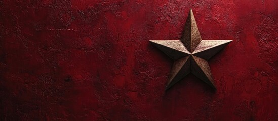Texas state flag textured backdrop with a prominent wooden star symbolizing the Lone Star State on a rich red background.